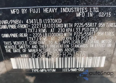 2015 Subaru Xv Crosstrek 2.0I Limited from USA, damaged, VIN JF2GPASC8FH251576